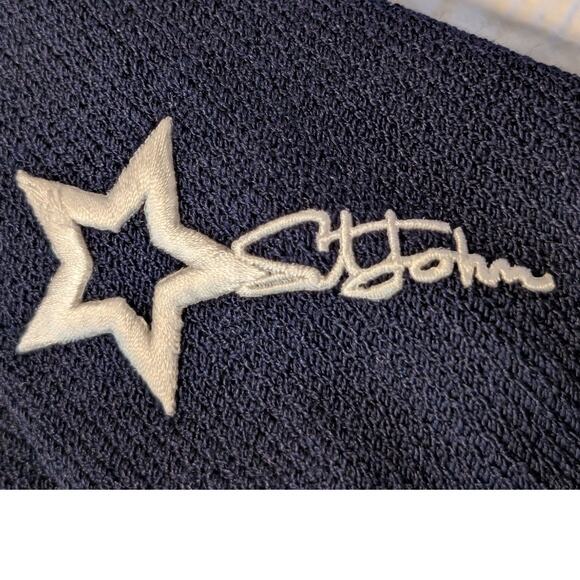 St. John Sportswear Logo By Marie Gray Navy Cream Star Logo Sleeve Sweater Sz S - Picture 4 of 15